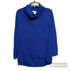 Coldwater Creek size L Blue Sapphire Wool Blend Cowl Neck Sweater Pullover